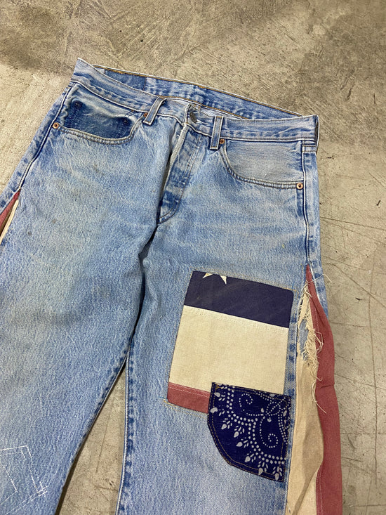 Pocket Nails Reworked American Flag Flare Jeans Sz 32x30