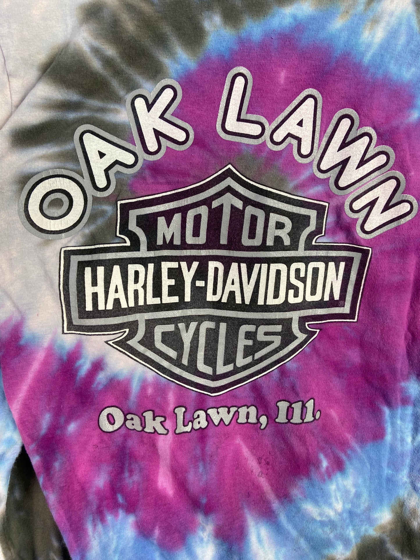 VTG Wmn's Harley Davidson Tie Dye Oak Lawn L/S Shirt Sz M