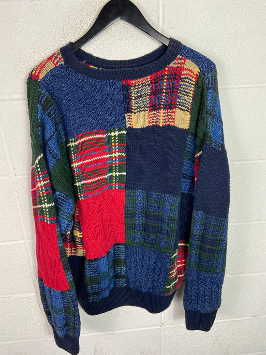 VTG Nautica Patchwork Knitted Sweater Sz Med