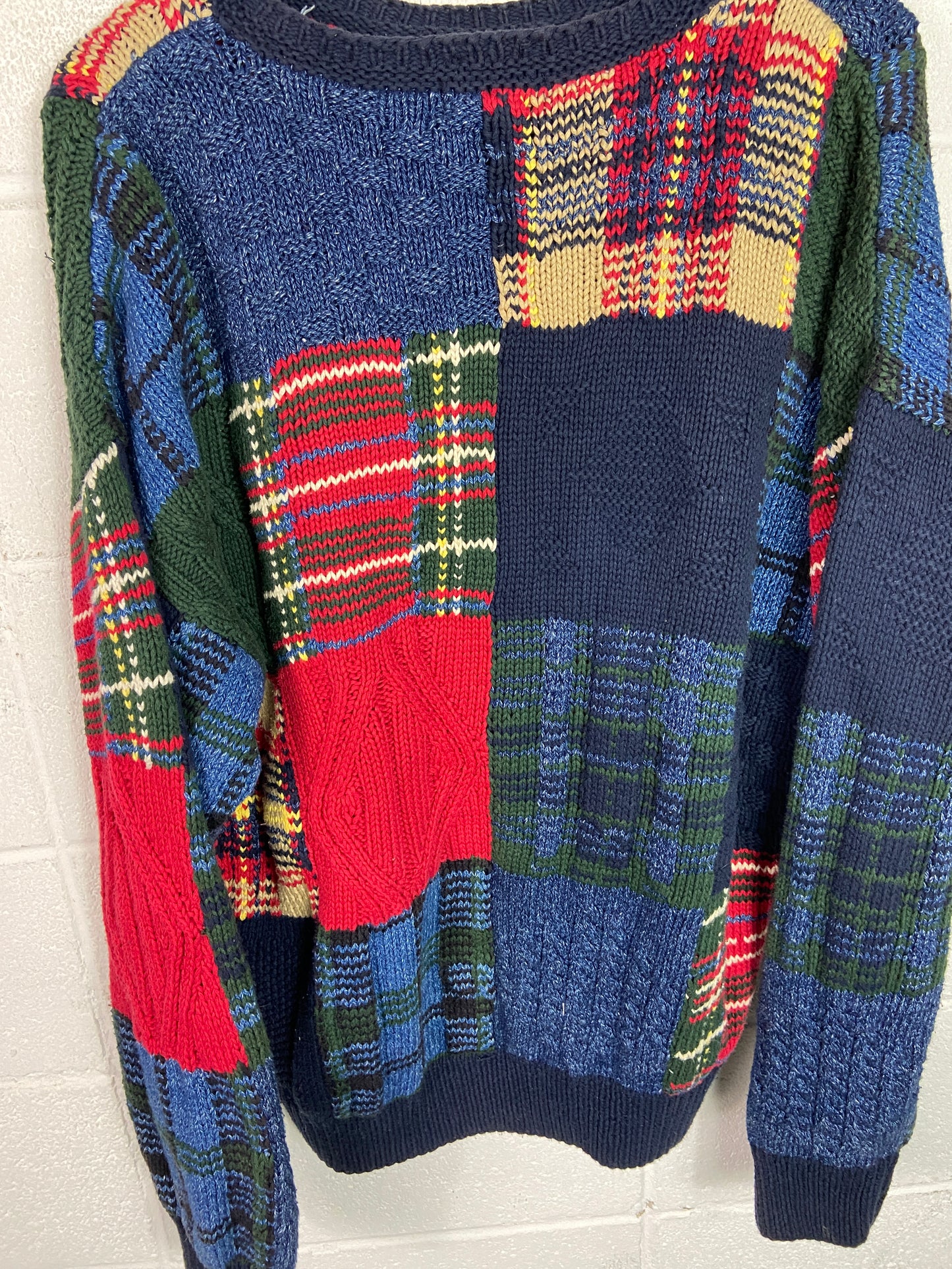 VTG Nautica Patchwork Knitted Sweater Sz Med