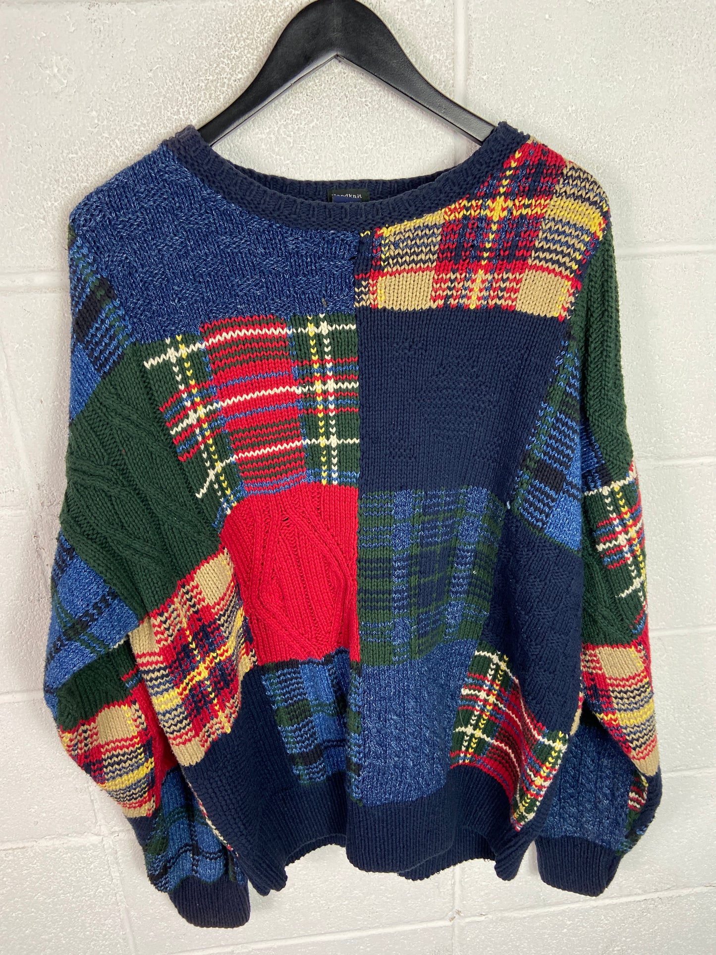 VTG Nautica Patchwork Knitted Sweater Sz Med