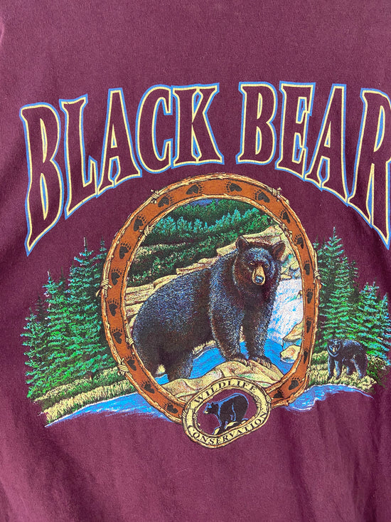 VTG Black Bear Wildlife Conservation Maroon L/S Shirt Sz L