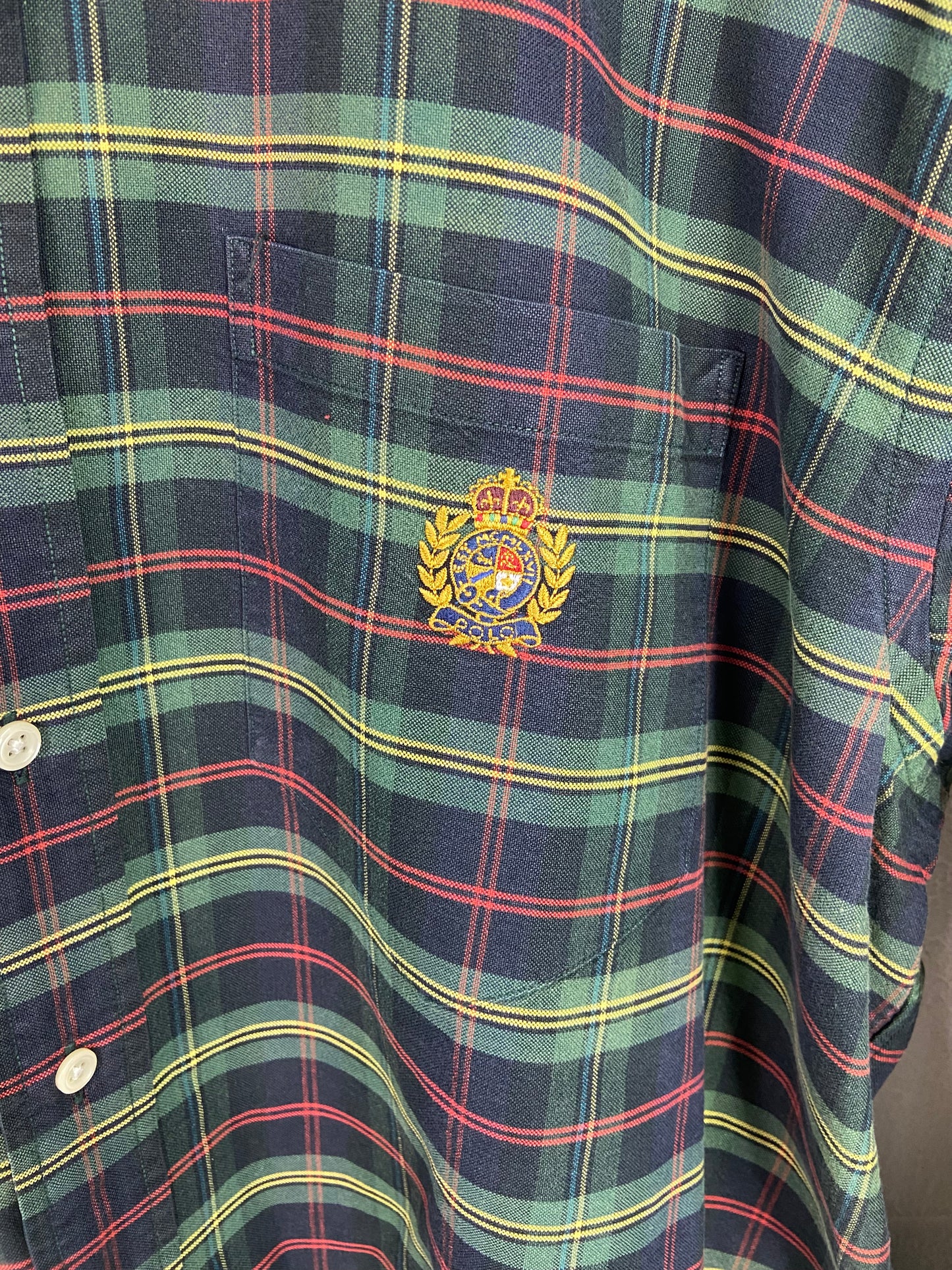 Y2K Polo Plaid Crest Logo Button Up Sz XL