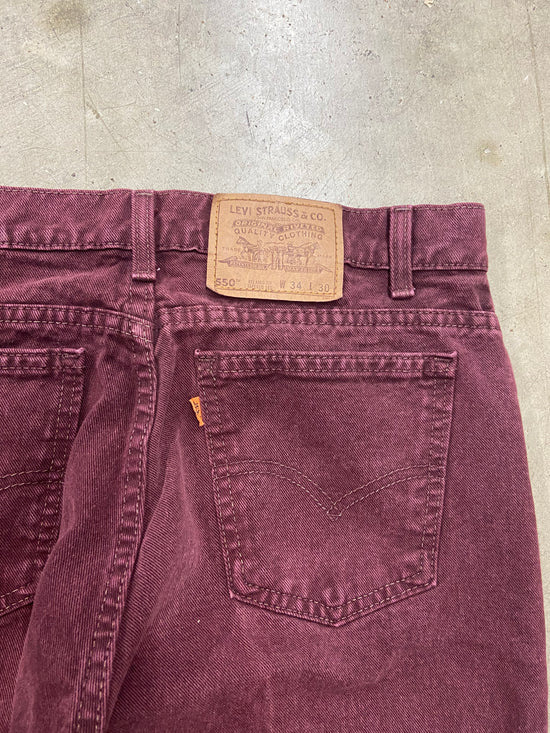 VTG Levi's 550 Burgundy Orange Tab Tapered Jeans Sz 34x30