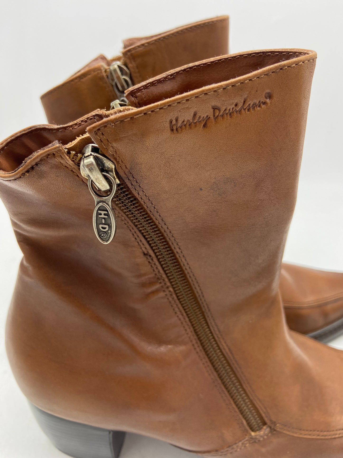 Harley Davidson Dual Zip Brown Mini Boots Sz W 8.5