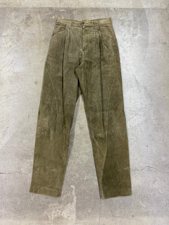 VTG Green Suede Leather Pants Sz 28x30