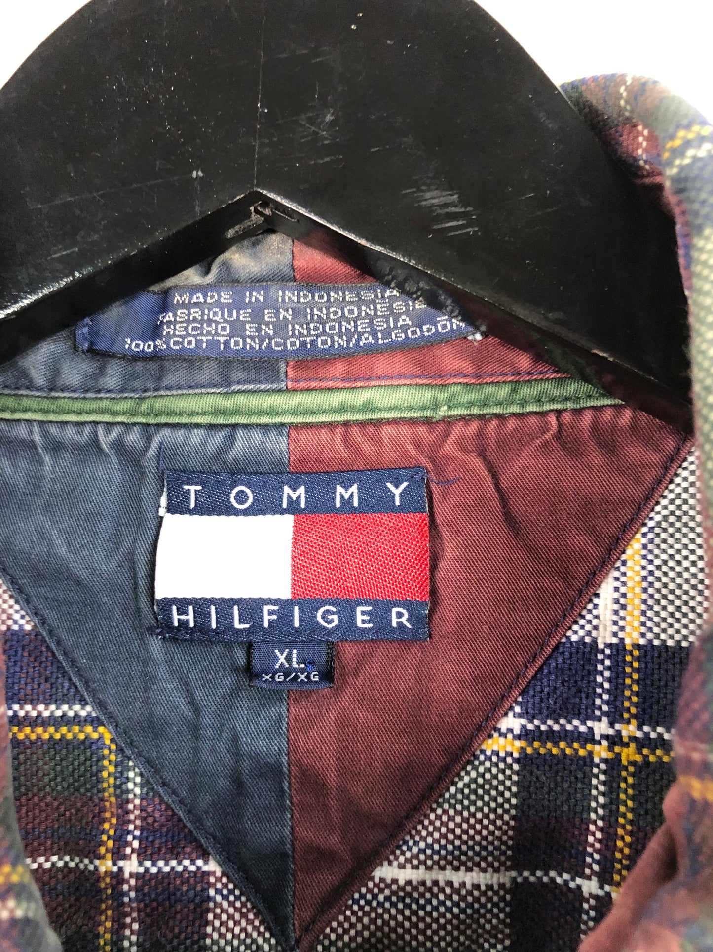 VTG Thrashed Tommy Hilfiger Plaid L/S Button Up Shirt Sz XXL