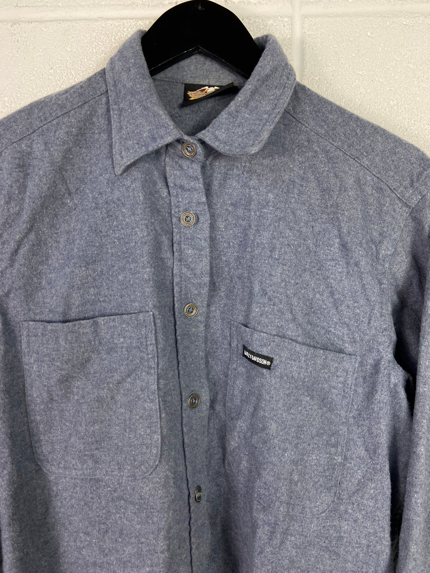 VTG Harley Davidson Blue Button Up Shirt Sz M