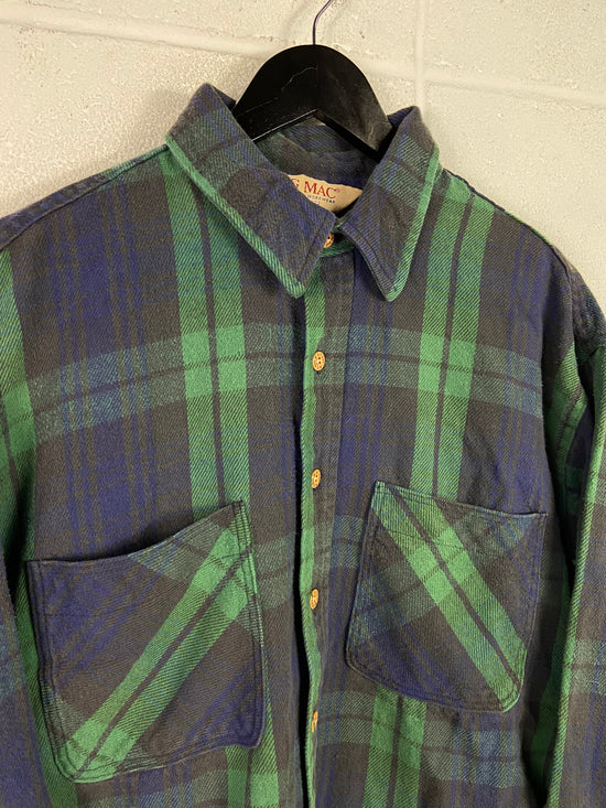 VTG Big Mac Blue/Green Faded Flannel Shirt Sz XL