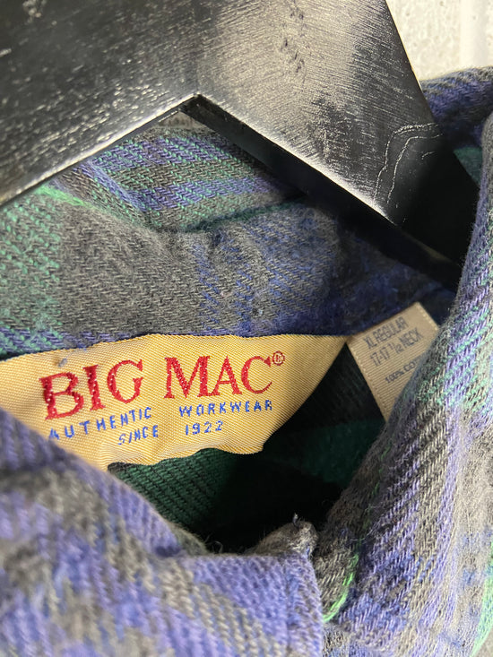 VTG Big Mac Blue/Green Faded Flannel Shirt Sz XL