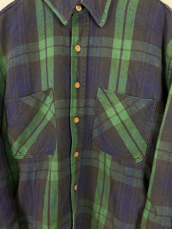 VTG Big Mac Blue/Green Faded Flannel Shirt Sz XL