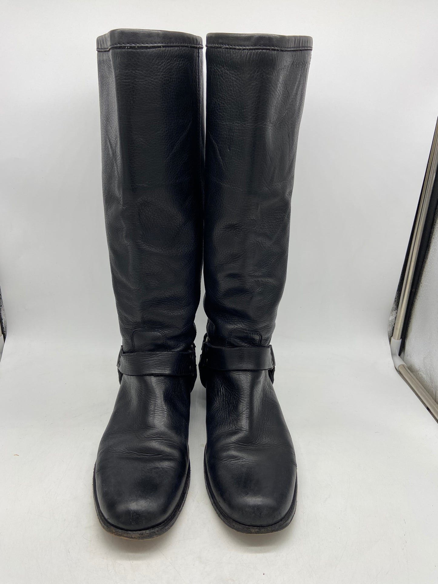 VTG Frye Harness Black Leather Zip Up Boots Sz 10W/8.5M