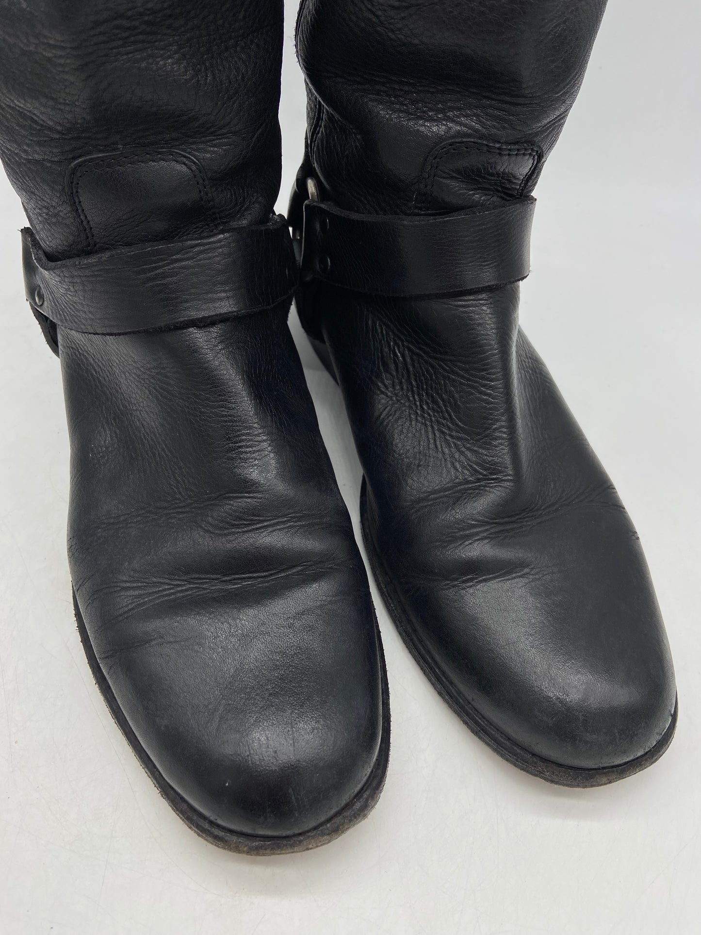 VTG Frye Harness Black Leather Zip Up Boots Sz 10W/8.5M