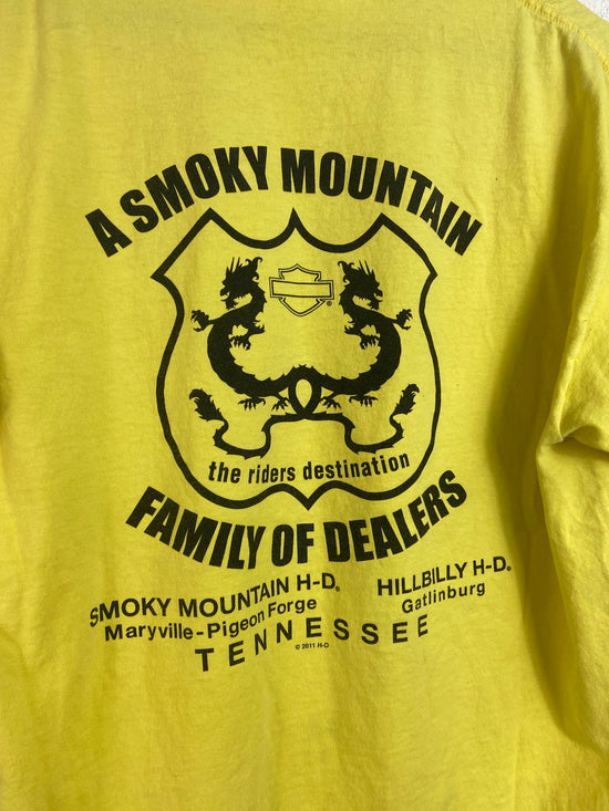 Y2K Harley Davidson Smokey Mountains Yellow Tee Sz L