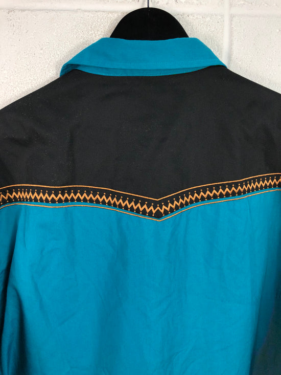 VTG Turquoise Western Pearlsnap Shirt Sz XXL