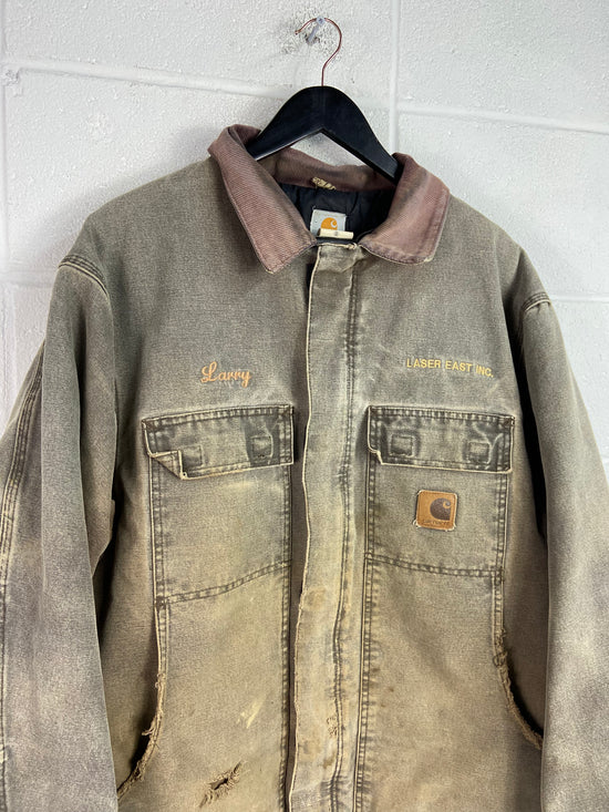 VTG Carhartt Chore Gray Thrashed Jacket Sz XL Tall