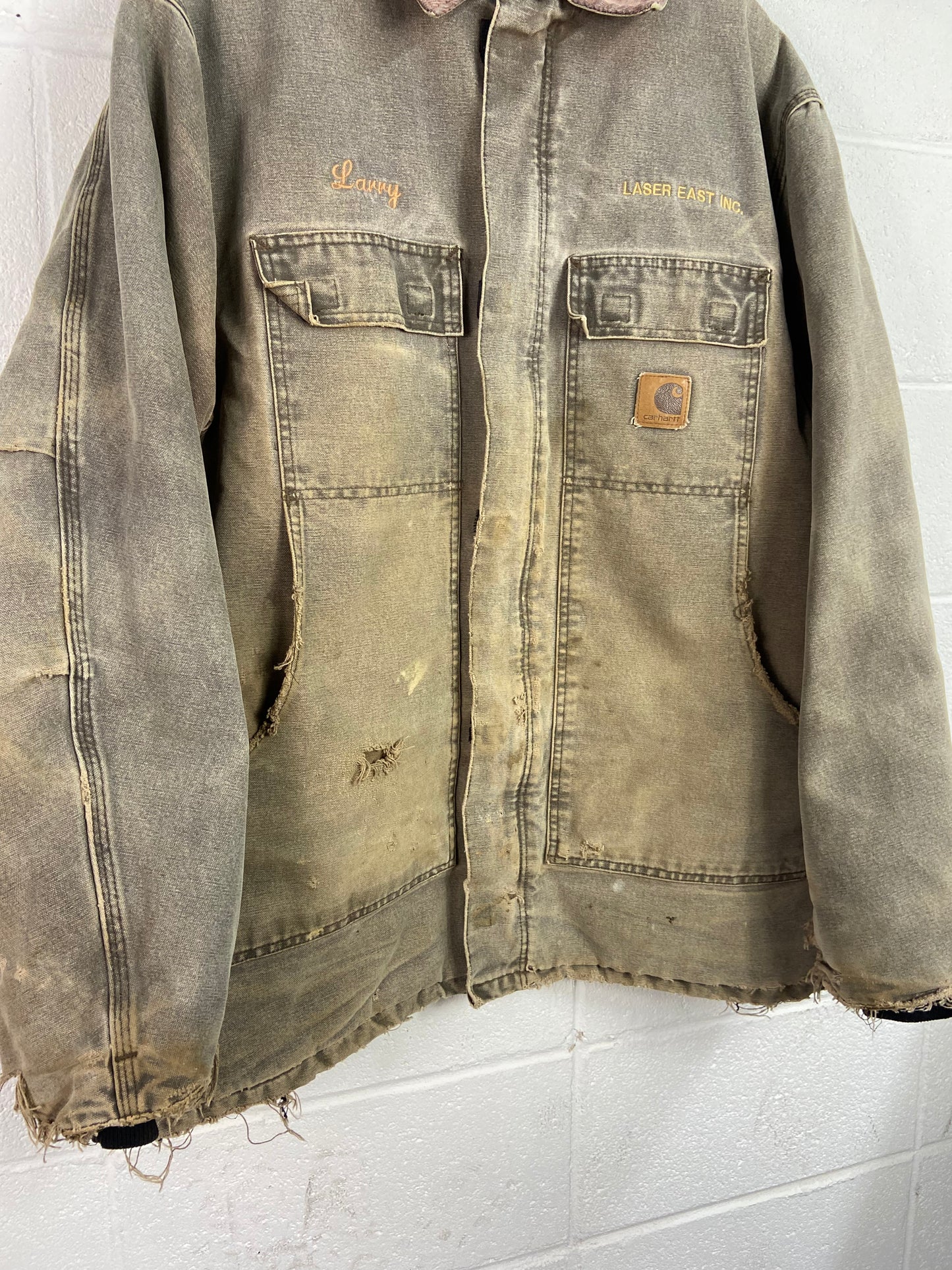 VTG Carhartt Chore Gray Thrashed Jacket Sz XL Tall