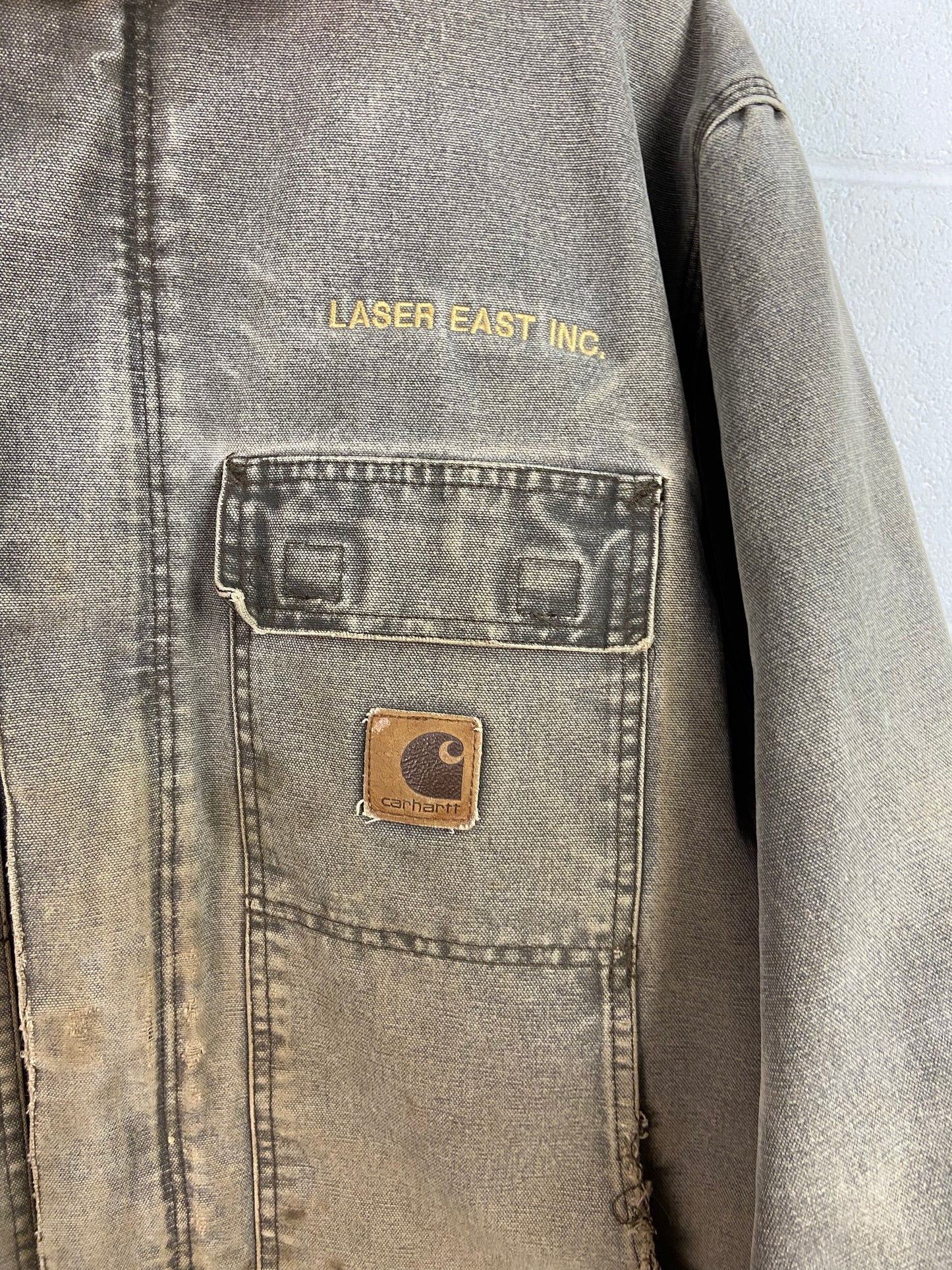 VTG Carhartt Chore Gray Thrashed Jacket Sz XL Tall