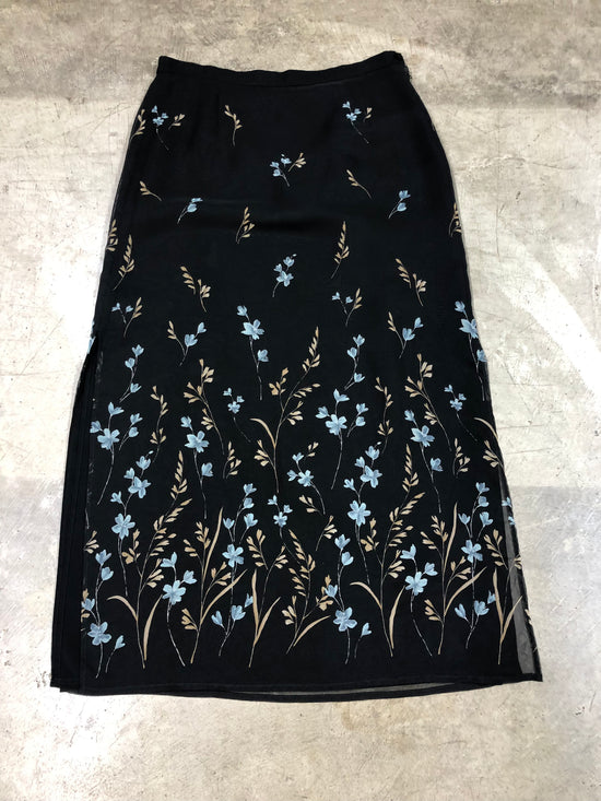 VTG Black & Blue Flower Skirt Sz 32W