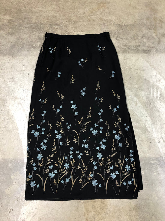 VTG Black & Blue Flower Skirt Sz 32W