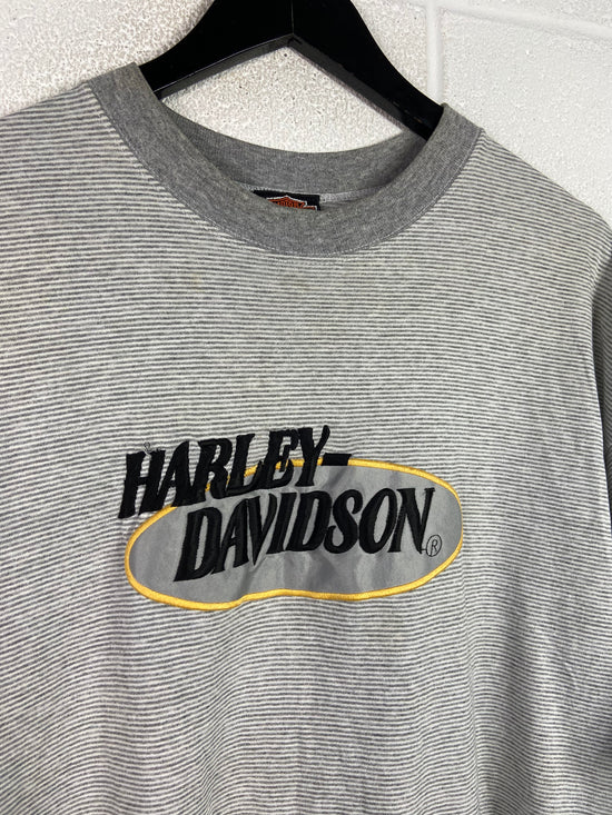 VTG Harley Davidson Patch Logo Striped Tee Sz XL