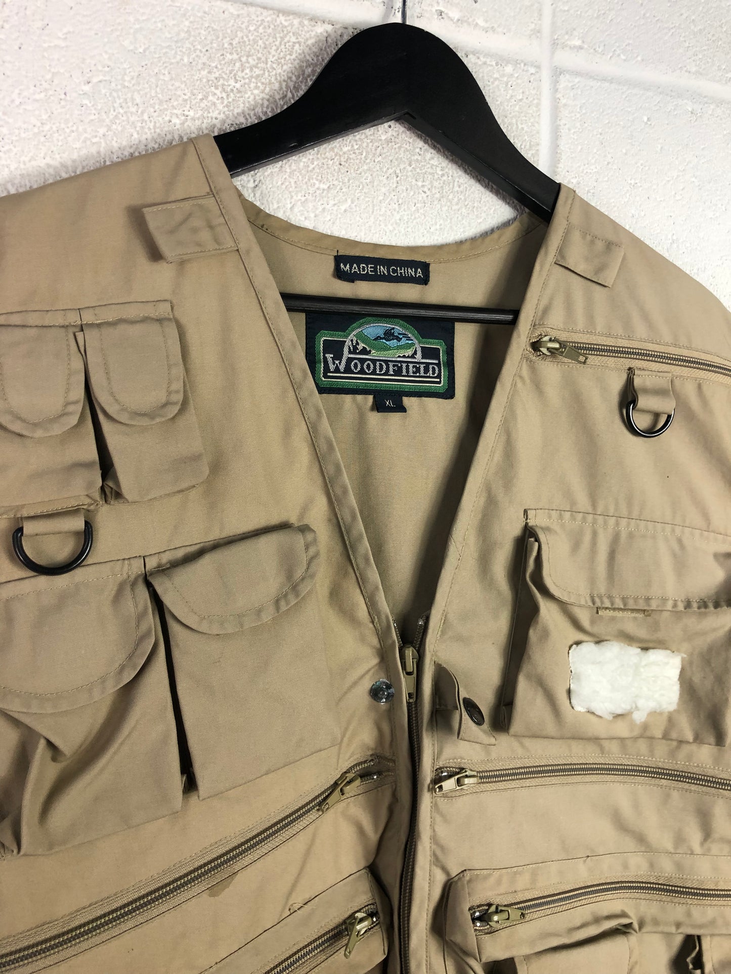 VTG Woodfield Khaki Fishing Vest Sz XL