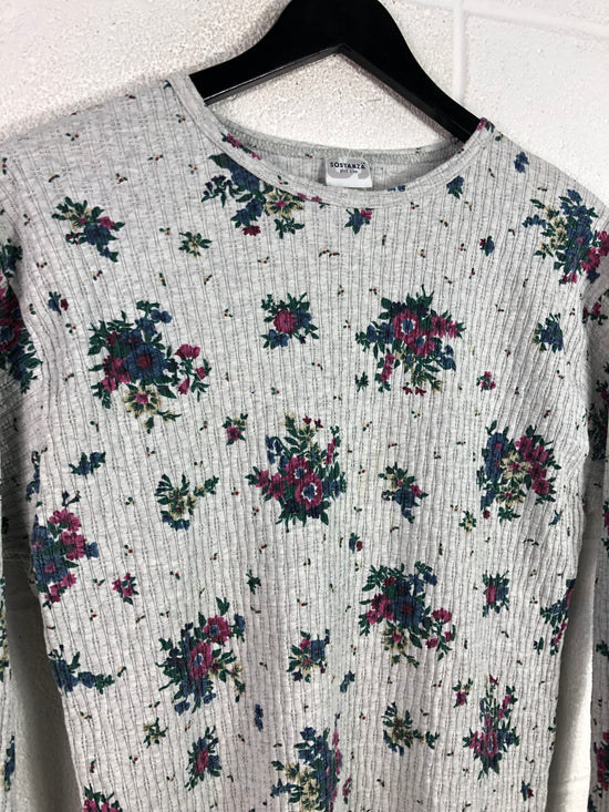 VTG Sostanza Floral Ribbed Shirt Sz Wmns L