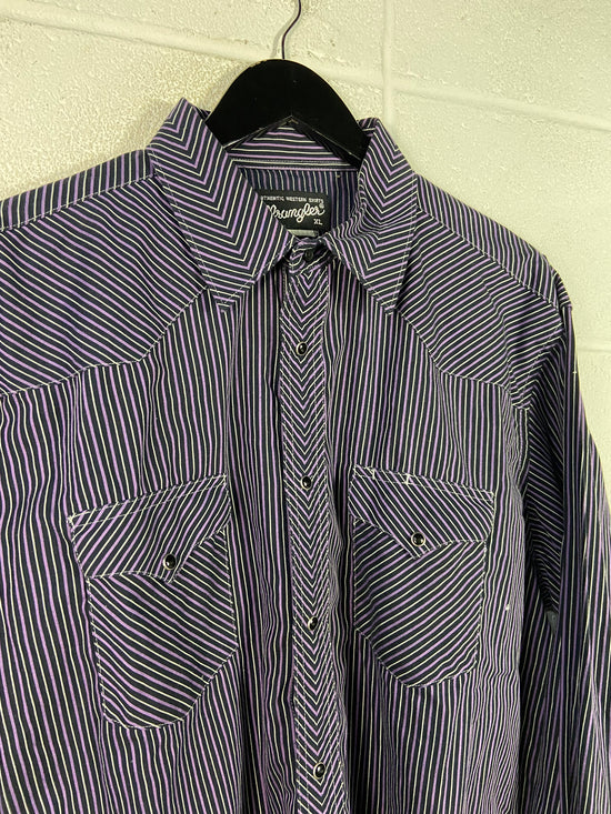 VTG Wrangler Western Purple Pearlsnap L/S Shirt Sz XL/XXL