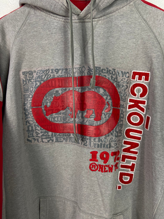 Y2K Ecko Unltd Grey/Red New York Hoodie Sz XL