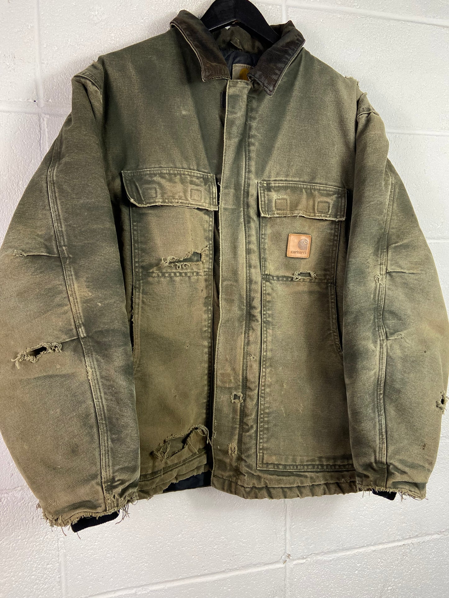 VTG Carhartt Thrashed Green Jacket Sz L