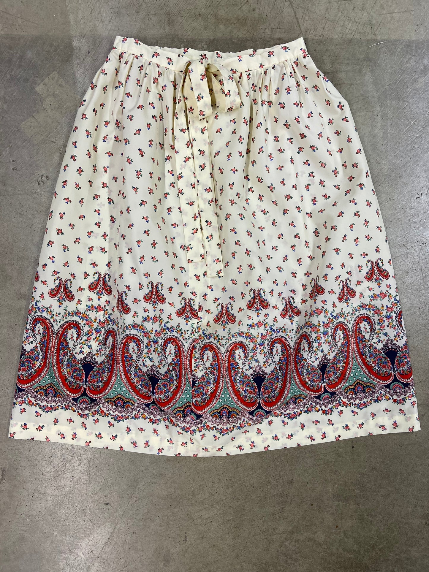 VTG Paisley Floral Tie Back Midi Skirt Sz 28x29