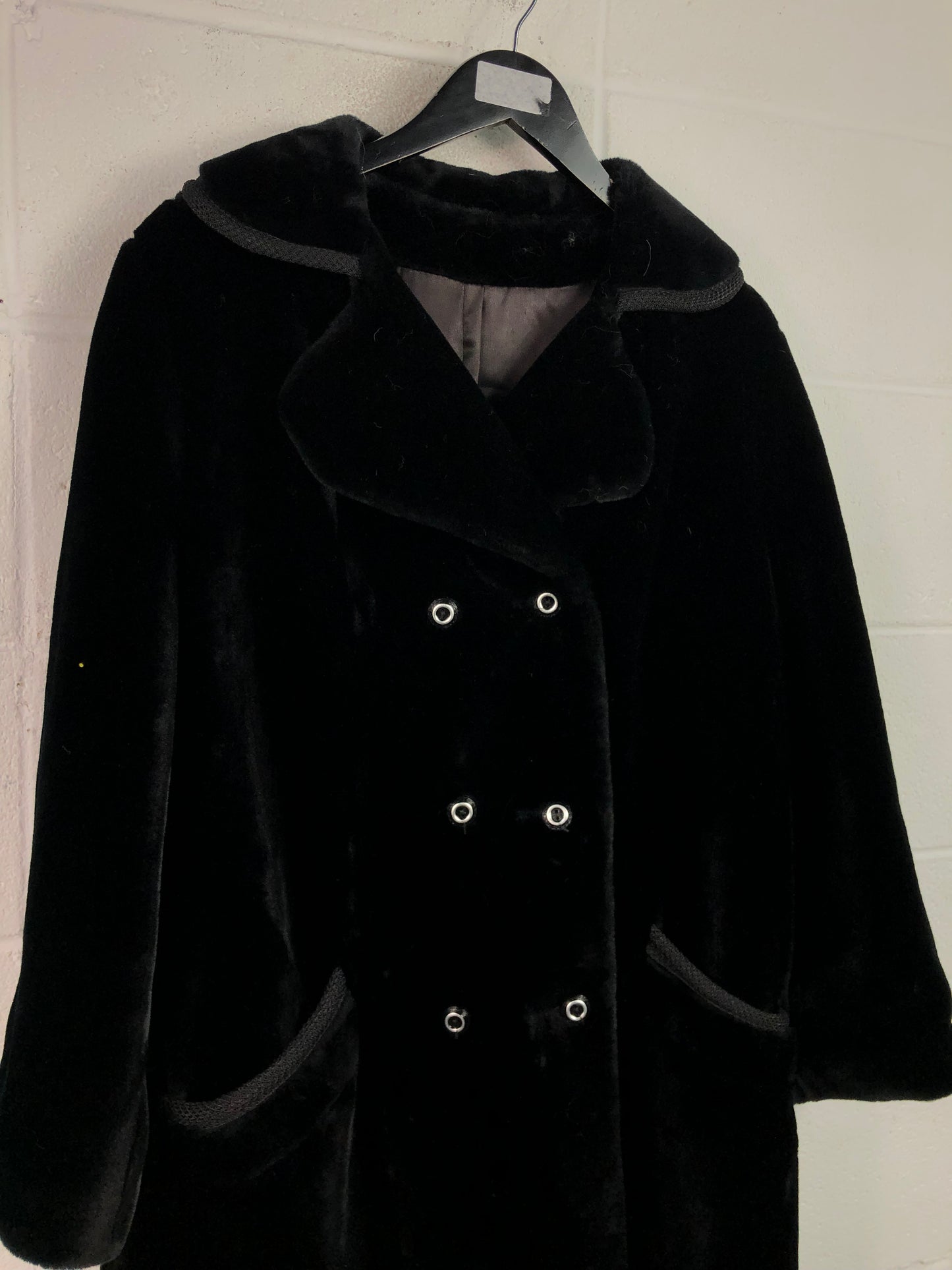 VTG Black Fur Trench Coat Sz M