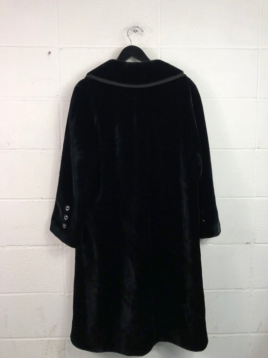 VTG Black Fur Trench Coat Sz M