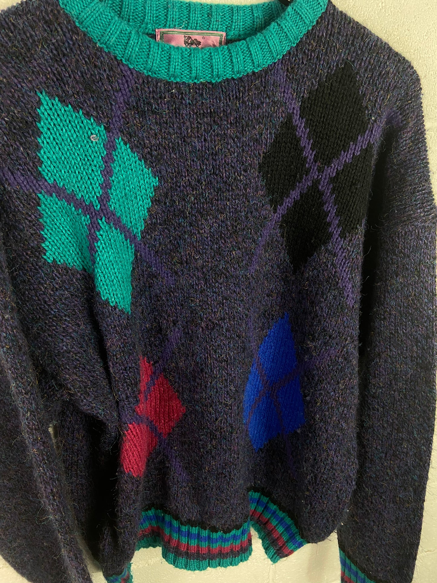 VTG Purple Knit Ringer Sweater Sz L