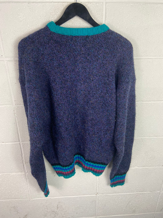 VTG Purple Knit Ringer Sweater Sz L