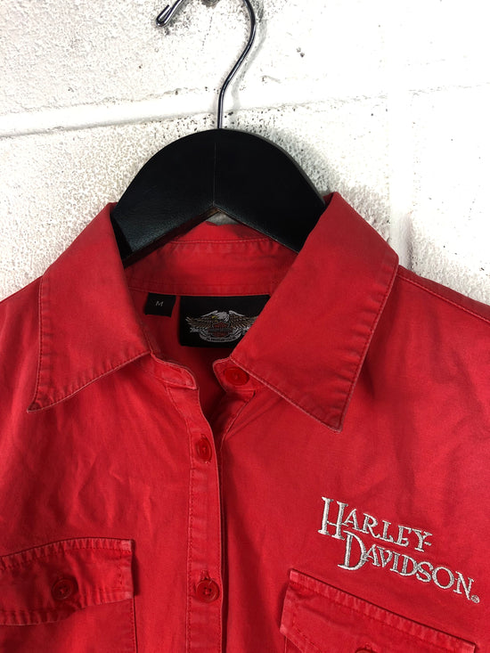 VTG Harley Davidson Red Button Up Shirt Sz Women's M