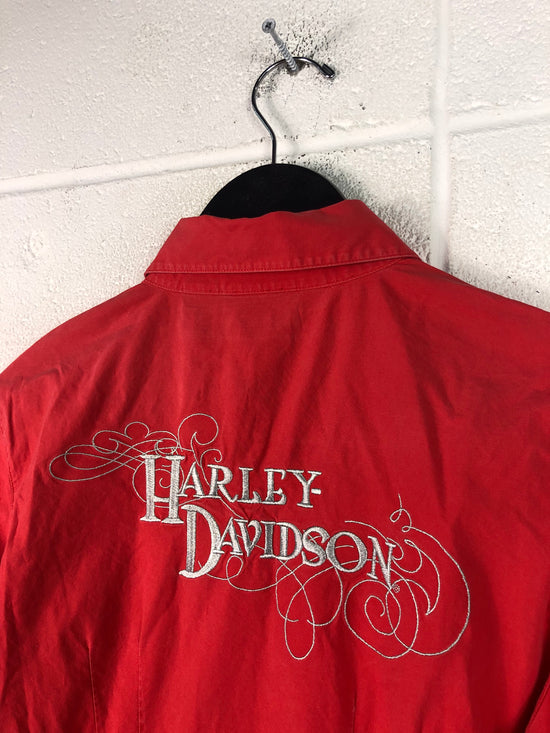 VTG Harley Davidson Red Button Up Shirt Sz Women's M