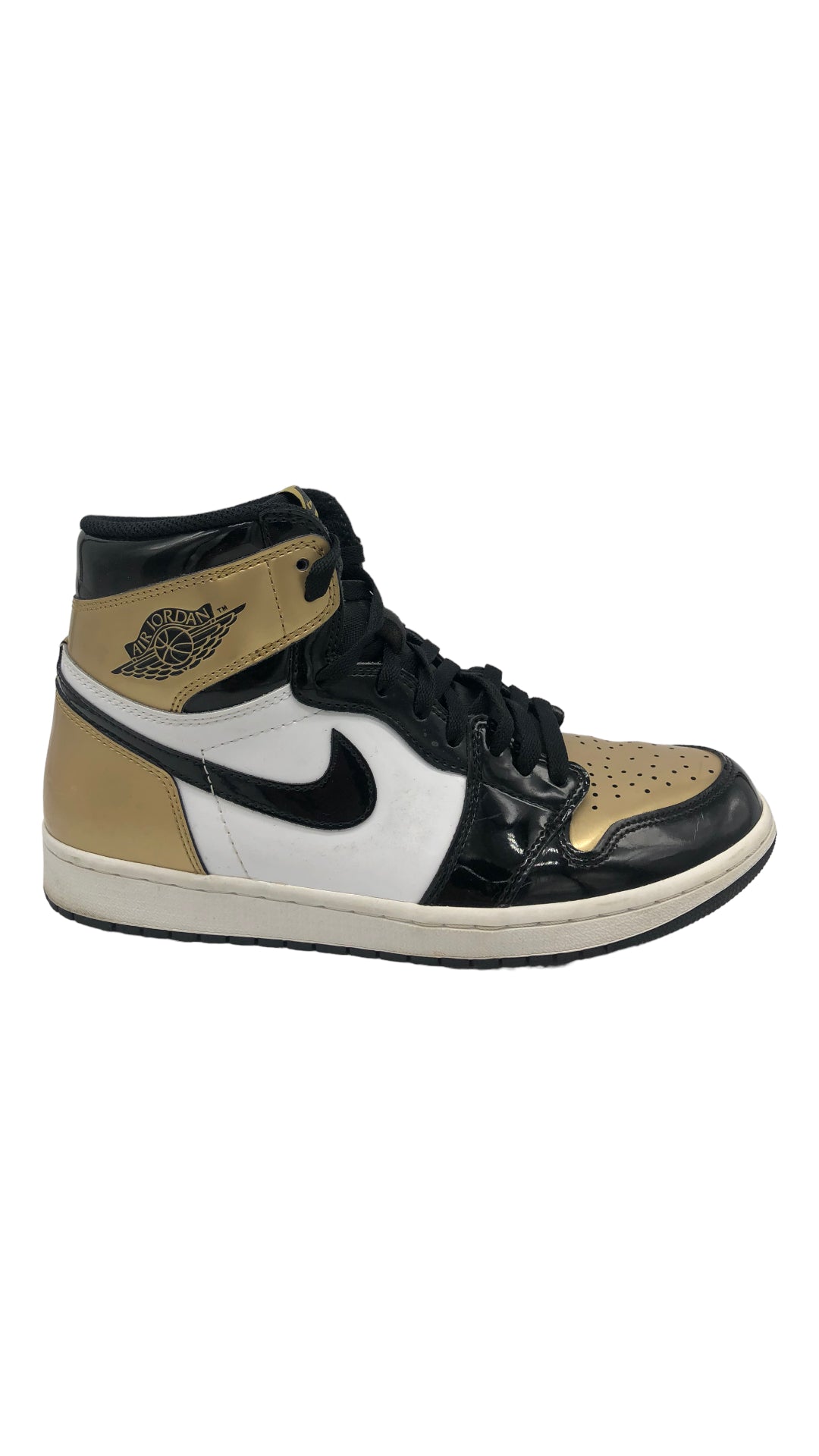 Preowned Jordan 1 Retro High NRG Patent Gold Toe Sz 9.5M/11W