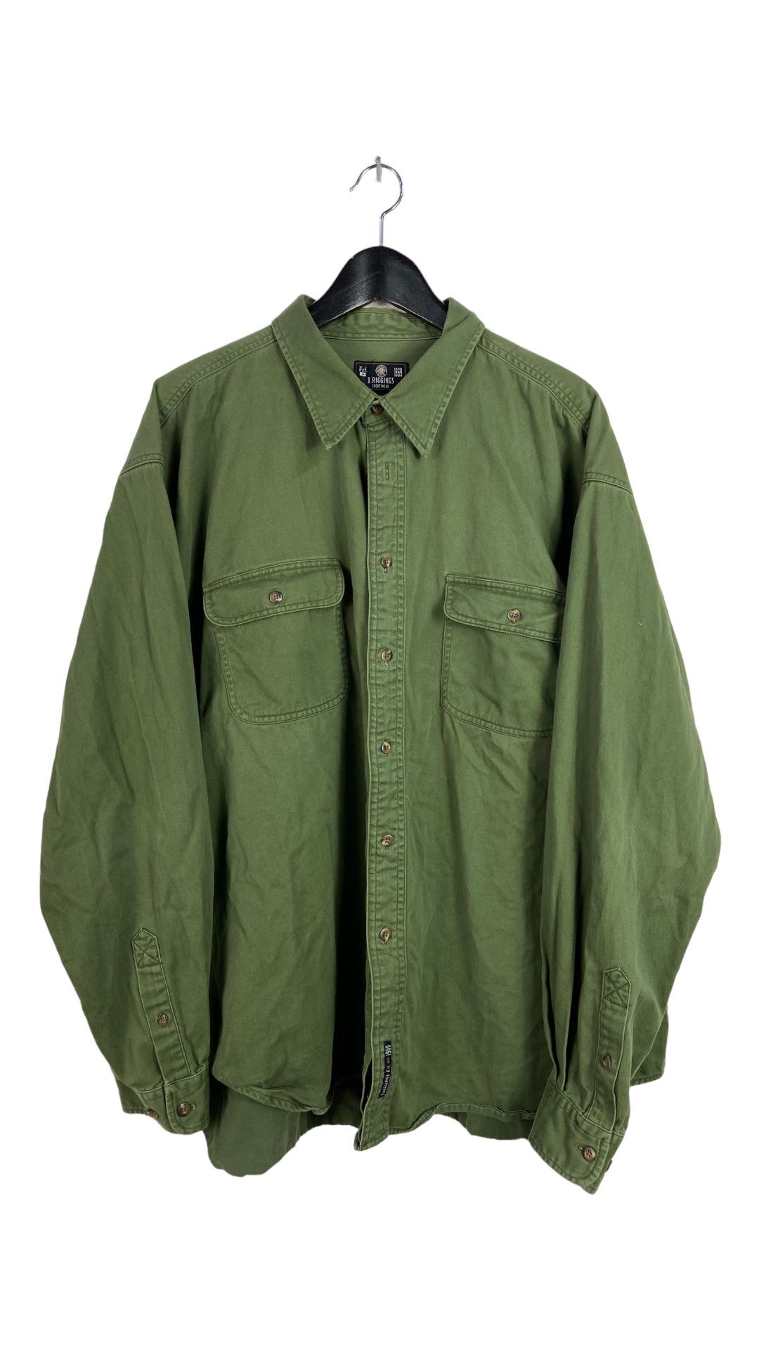 VTG J Riggins Sportswear Olive Green Button Up Shirt Sz 2XL