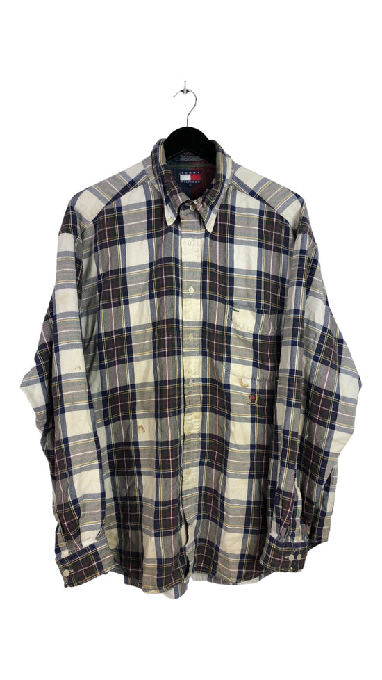 VTG Thrashed Tommy Hilfiger Plaid L/S Button Up Shirt Sz XXL