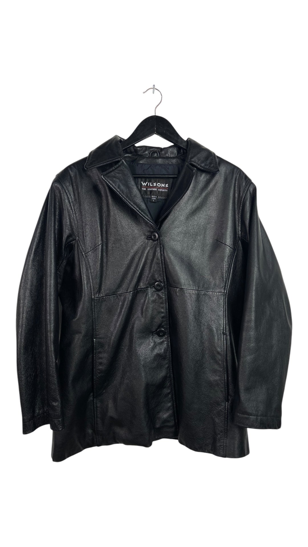 Preowned Y2K Wilsons Black Leather Button Up Jacket Sz Wmns L