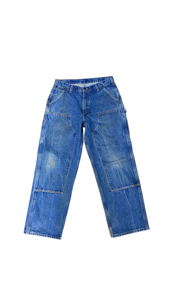 Y2K Carhartt Double Knee Blue Denim Jeans Sz 34x30