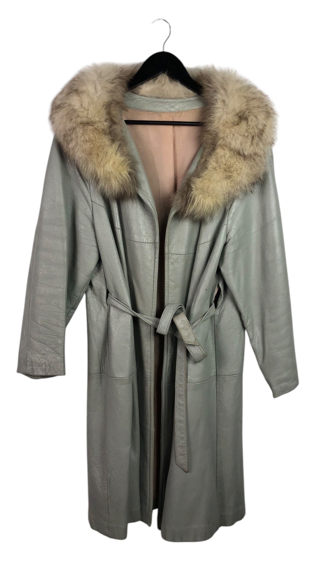 VTG Gray/White Leather/Fur Jacket Sz S