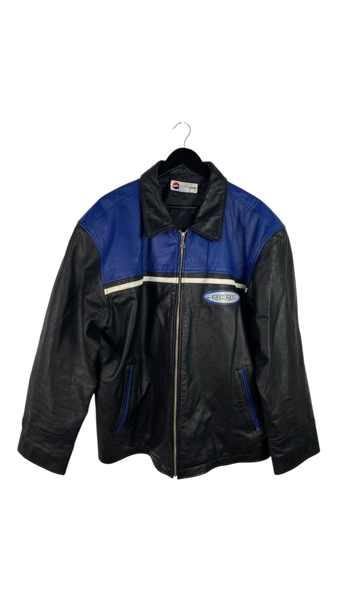 VTG Pepsi Blue/Black Leather Zip Up Jacket Sz 2XL