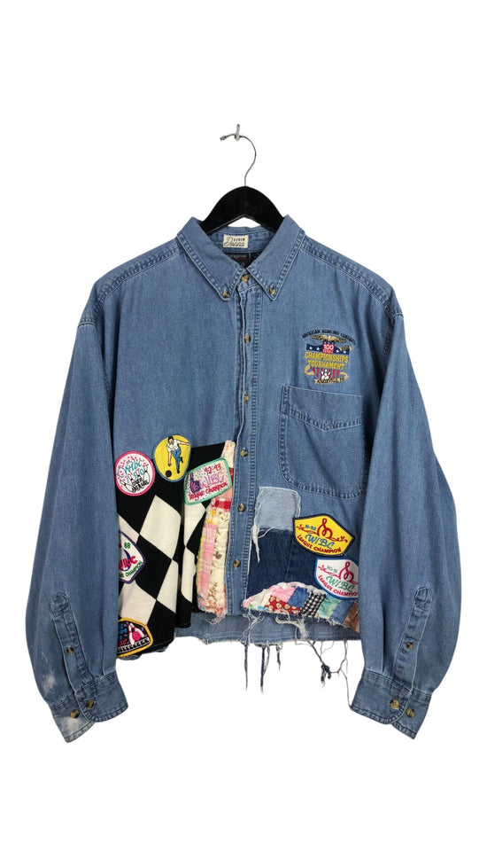 Denim Donna Reworked Bowling Denim Button Up Shirt Sz L