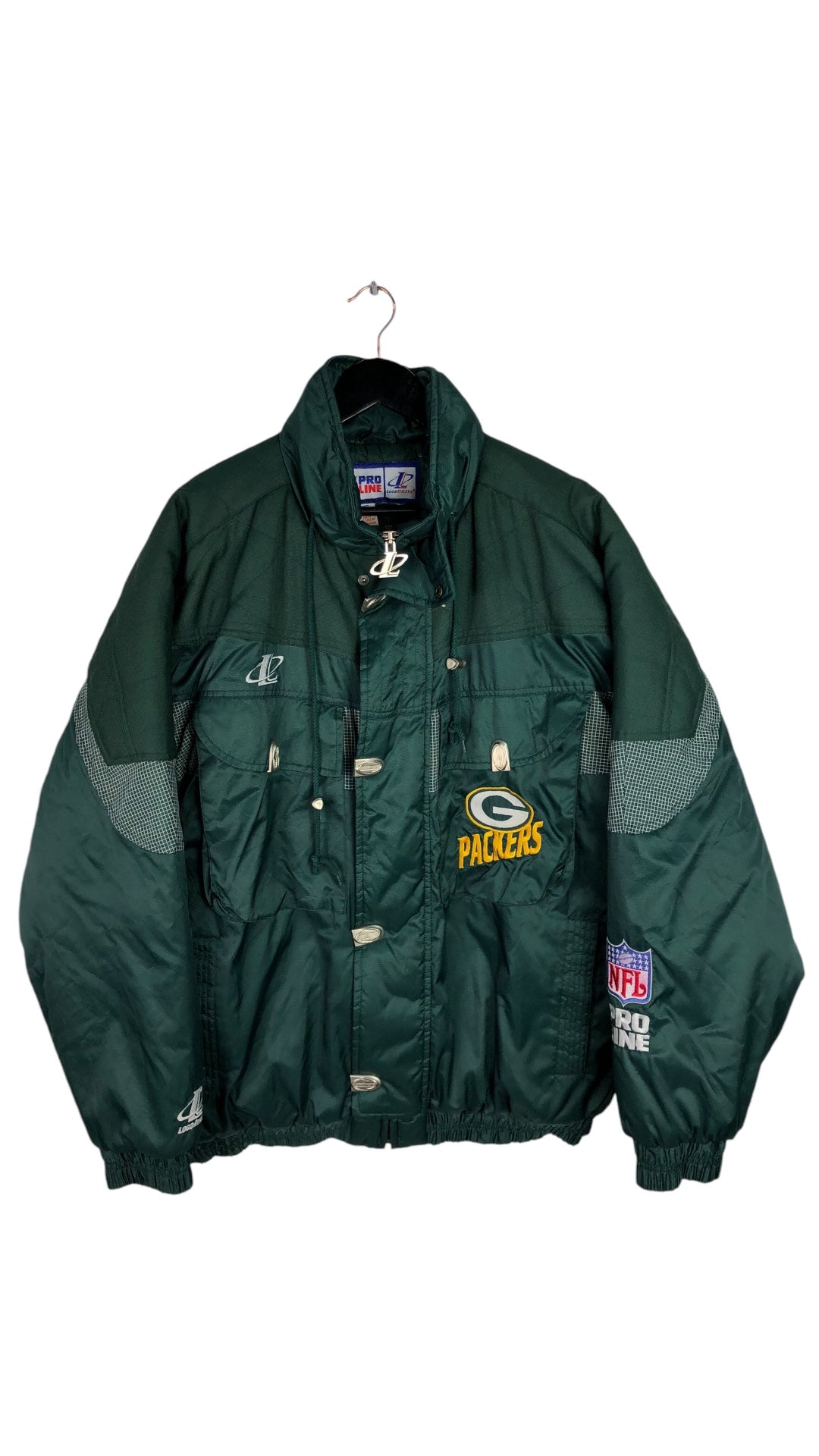 VTG Green Day Packers Logo Athletic NFL Pro Line Puffer Jacket Sz L Music City Vintage