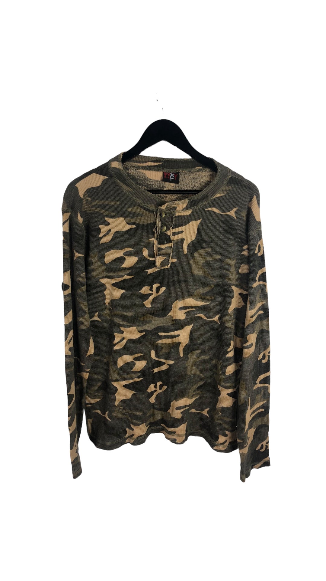 VTG Camo Waffle Knit LS Shirt Sz L