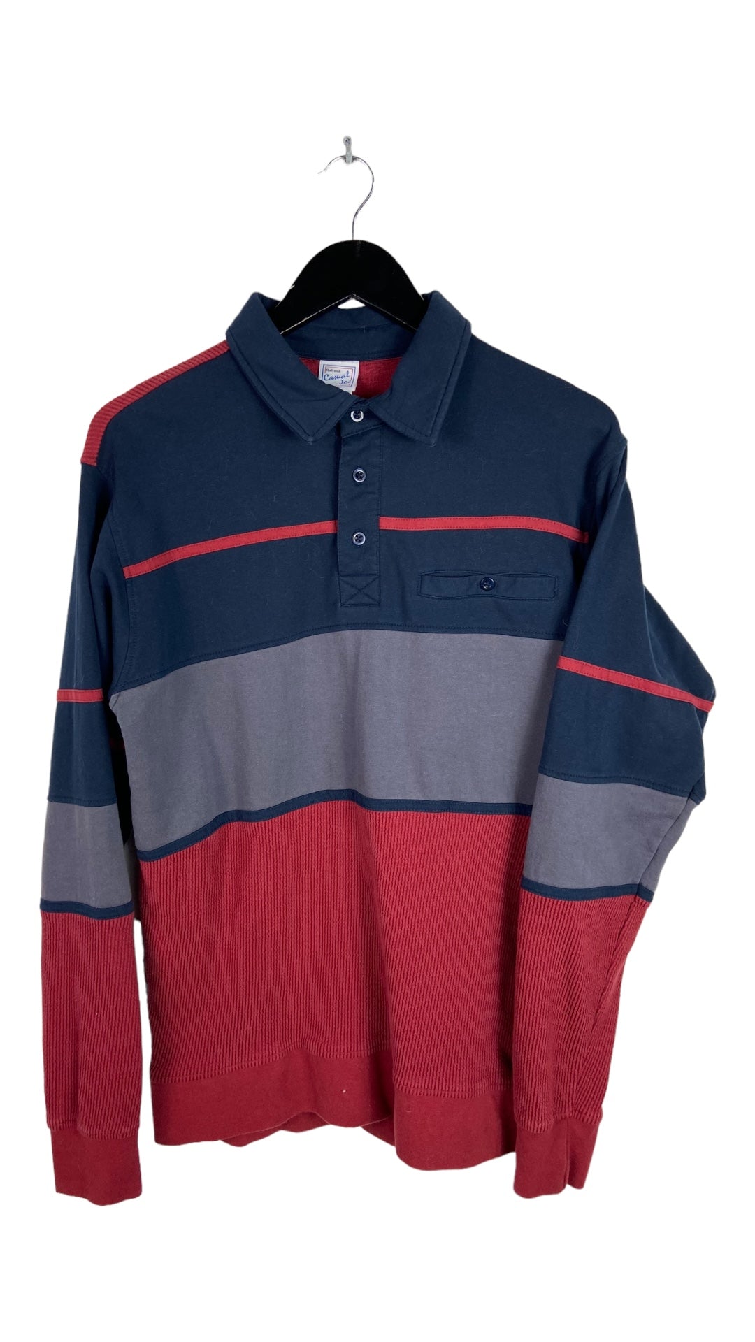 VTG Navy/Red LS Polo Shirt Sz M