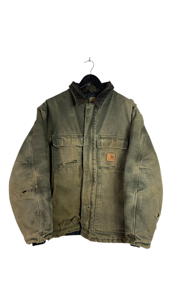 VTG Carhartt Thrashed Green Jacket Sz L