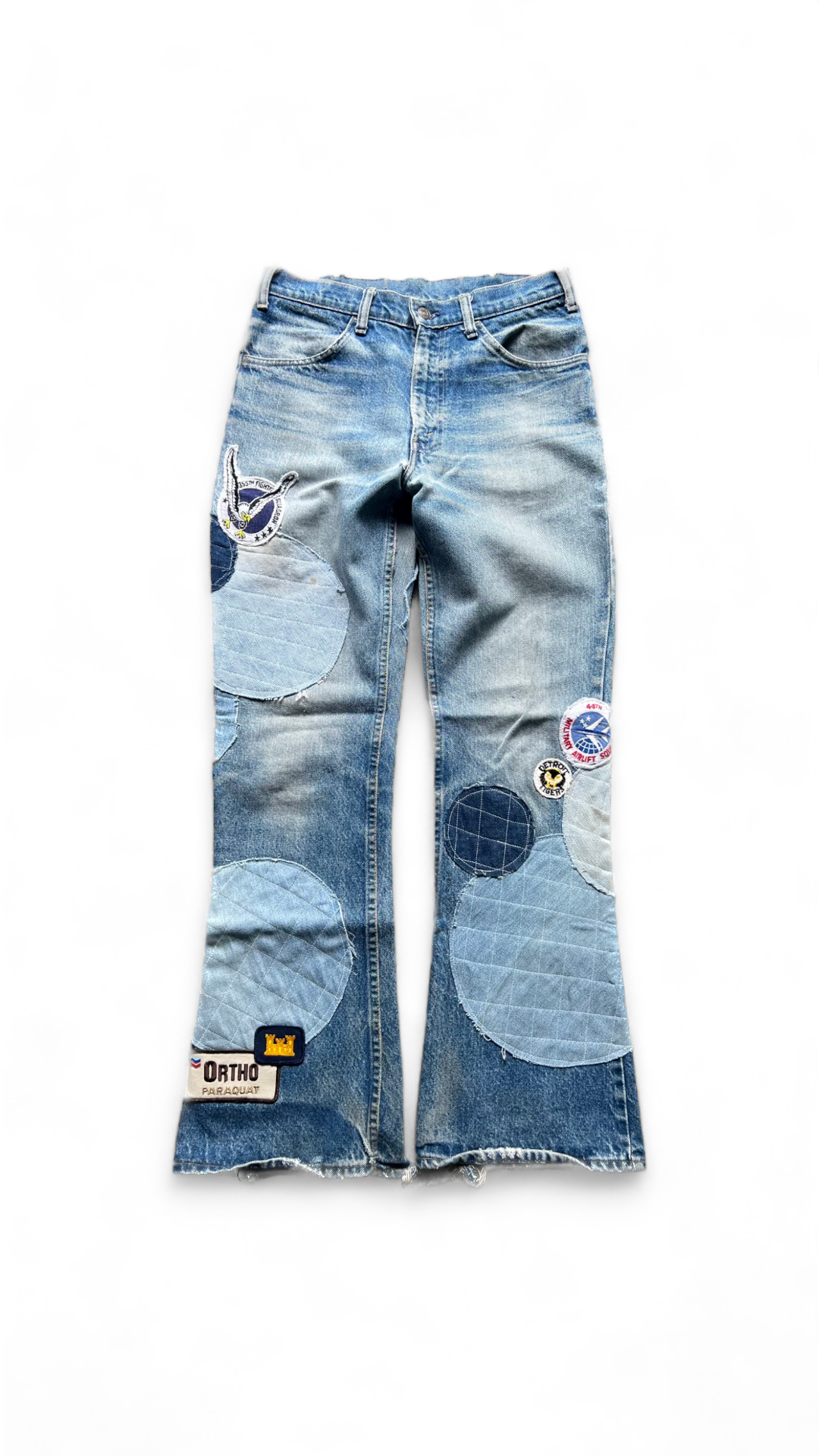 VTG Hand Reworked 80s Patchwork Flared Levi’s Denim Jeans by D. Turner Sz 30x30